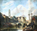 Antique Painting, Oil on Canvas, Canal Scene, Attrib. A.J. Madlener, 1800s!