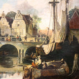 Antique Painting, Oil on Canvas, Canal Scene, Attrib. A.J. Madlener, 1800s!