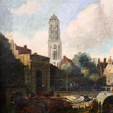 Antique Painting, Oil on Canvas, Canal Scene, Attrib. A.J. Madlener, 1800s!
