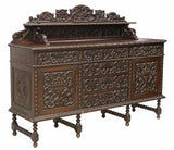 SPANISH RENAISSANCE REVIVAL CARVED OAK SIDEBOARD, early 1900s - Old Europe Antique Home Furnishings