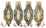 Antique Sconces, 4 Italian Painted, Marbelized, Two-Light, Crest, Scroll, 1900s!