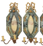 Antique Sconces, 4 Italian Painted, Marbelized, Two-Light, Crest, Scroll, 1900s!