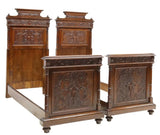 A pair of antique beds Renaissance Revival, Carved, Foliate, Walnut, 19th C. - Old Europe Antique Home Furnishings