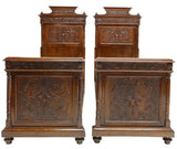 A pair of antique beds Renaissance Revival, Carved, Foliate, Walnut, 19th C. - Old Europe Antique Home Furnishings