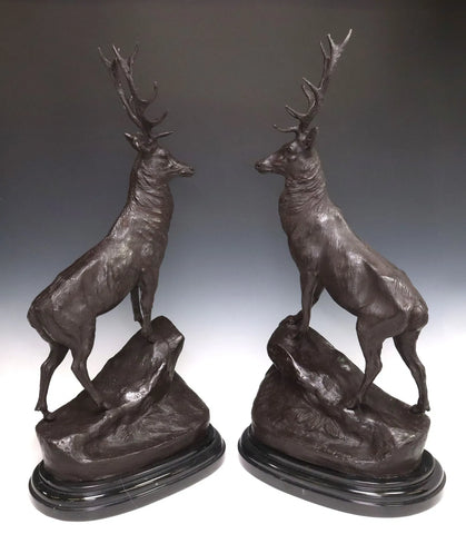 Two patinated Bronze stags after Jules Moigniez