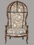 Armchairs, French Porters Chairs, Pair, Wood Frame, Multicolor Fabric, Vintage! - Old Europe Antique Home Furnishings