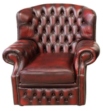 Armchair, Queen Anne Style Oxblood Leather, English, Button Tufted,Nailhead - Old Europe Antique Home Furnishings