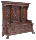 Antique Hall Bench, Italian Renaissance Revival, Carved Walnut, 19th C., 1800s!! - Old Europe Antique Home Furnishings