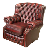 Armchair, Queen Anne Style Oxblood Leather, English, Button Tufted,Nailhead - Old Europe Antique Home Furnishings