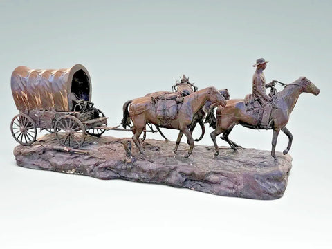 Bronze Sculpture, Western Covered Wagon Train, Horses, Signed Robert Clark #37!