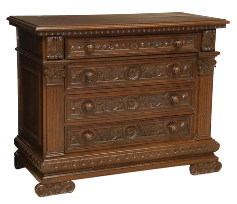 ITALIAN BAROQUE STYLE CARVED WALNUT COMMODE - Old Europe Antique Home Furnishings