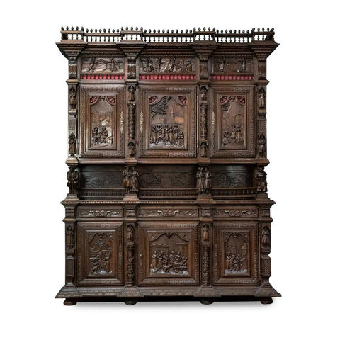 19th French Breton Carved Cabinet - Old Europe Antique Home Furnishings