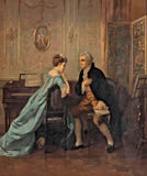 Ant. Lithograph Prints, Otto Erdmann, Rococo, “Courtship”, Color, Framed, 1800s!