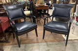Antique Armchairs, Fauteuils, Black, Leather, Pair, Set of 2, Dark Wood Tones! - Old Europe Antique Home Furnishings