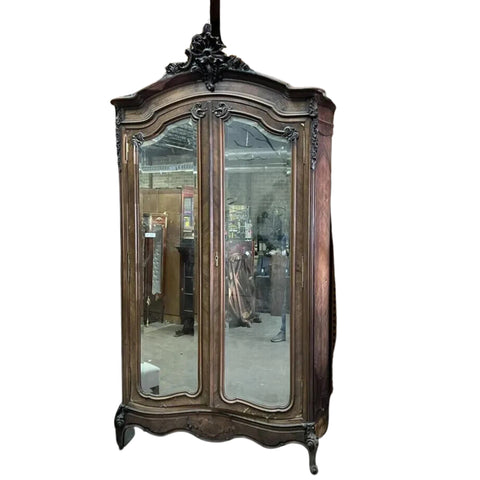 Antique Armoire, Louis XV Style, Mirrored Double Doors, Bedroom, 1800s, 19th C!! - Old Europe Antique Home Furnishings