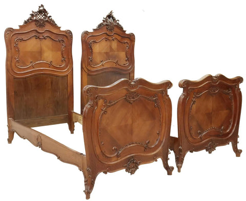 Antique Beds (2) & Night Stands (2) Italian Louis XV Style, Crest, 1800's! - Old Europe Antique Home Furnishings