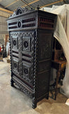 Antique Bookcase, Breton, French, Carved, Shelves, Red Interior, 19th C, 1800s - Old Europe Antique Home Furnishings