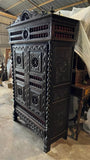 Antique Bookcase, Breton, French, Carved, Shelves, Red Interior, 19th C, 1800s - Old Europe Antique Home Furnishings