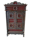 Antique Bookcase, Breton, French, Carved, Shelves, Red Interior, 19th C, 1800s - Old Europe Antique Home Furnishings