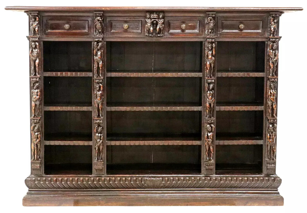 Italian Renaissance Bookcase Antique Bookcase, Italian Renaissance Revival, Carved, Figural, 19th C ...