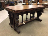 Antique Dining Table, Ren Sty., Carved Oak Extension, 120", L. 19th, E. 20th C