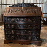 Antique Secretaire, Desk, Carved, Oak, Georgian, English, Slant Drop, 1800s!!