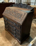 Antique Secretaire, Desk, Carved, Oak, Georgian, English, Slant Drop, 1800s!!