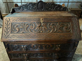 Antique Secretaire, Desk, Carved, Oak, Georgian, English, Slant Drop, 1800s!!