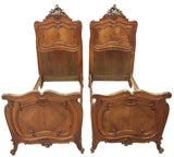 Antique Beds (2) & Night Stands (2) Italian Louis XV Style, Crest, 1800's! - Old Europe Antique Home Furnishings