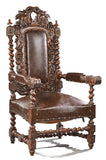 Antique Armchair, French, Louis XIII Style, Carved Oak, Upholstered, 1800s!!