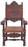 Antique Armchair, Spanish Renaissance Revival, Leather, Walnut , 19th C, 1800s