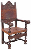 Antique Armchair, Spanish Renaissance Revival, Leather, Walnut , 19th C, 1800s