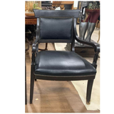 Antique Armchairs, Fauteuils, Black, Leather, Pair, Set of 2, Dark Wood Tones! - Old Europe Antique Home Furnishings