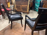 Antique Armchairs, Fauteuils, Black, Leather, Pair, Set of 2, Dark Wood Tones! - Old Europe Antique Home Furnishings