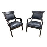 Antique Armchairs, Fauteuils, Black, Leather, Pair, Set of 2, Dark Wood Tones! - Old Europe Antique Home Furnishings