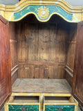 Antique Armoire, Continental, Polychrome, Marbelized, Green, Gold, 18-1900s!