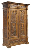 Antique Armoire, French Henri II Style Foliate Carved, Molded Cornice, 1800s!! - Old Europe Antique Home Furnishings