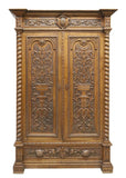 Antique Armoire, French Henri II Style Foliate Carved, Molded Cornice, 1800s!! - Old Europe Antique Home Furnishings