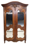 Antique Armoire, Large French Provincial, Walnut, Mirrored, Shelves, E. 1800s!! - Old Europe Antique Home Furnishings