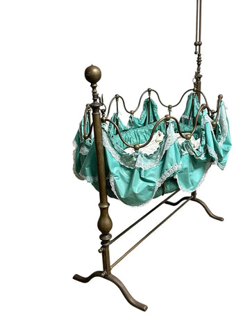 Antique Baby Cradle, Rare French, Brass Swinging Bassinet, 1800s, 19th C.!