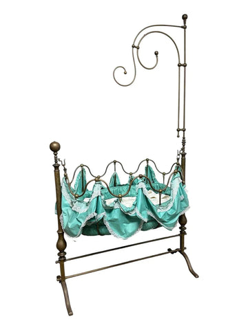 Antique Baby Cradle, Rare French, Brass Swinging Bassinet, 1800s, 19th C.!