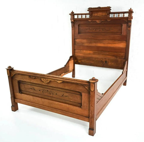 Antique Bed Frame, Victorian Eastlake, Walnut Full Bed, 19th C, 1800s, Handsome! - Old Europe Antique Home Furnishings