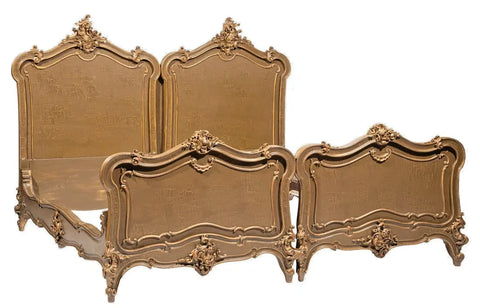 Antique Bedstead, French Louis XV Style, Rare, King, Gilt Painted Rococo 19th C