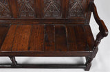 Antique Bench, Early English Carved Oak Settle, Rosette, Leaf, 1700s / 1600s!! - Old Europe Antique Home Furnishings