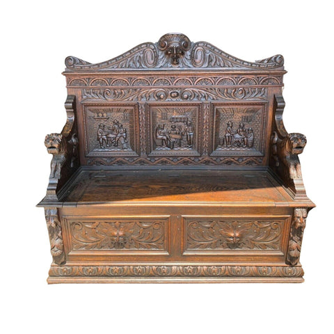 Antique Bench, Nice Wood Carvings, Continental Bench, Hallway, 1800s!! - Old Europe Antique Home Furnishings
