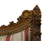 Antique Bergere & Stool, Louis XVI Style, Upholstered, Walnut, Nailhead Tr 1800s - Old Europe Antique Home Furnishings
