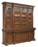 Antique Bookcase, Breakfront, Monumental, French, Walnut, Beveled Glass, 1800s! - Old Europe Antique Home Furnishings