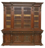 Antique Bookcase, Breakfront, Monumental, French, Walnut, Beveled Glass, 1800s! - Old Europe Antique Home Furnishings