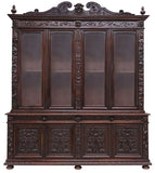Antique Bookcase, Cabinet, French Henri II, Carved Oak, Stepback Display, 1800s