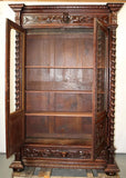 Antique Bookcase, French Louis XIII, Barley Twist, Oak, Relief Carved, 1800's!! - Old Europe Antique Home Furnishings